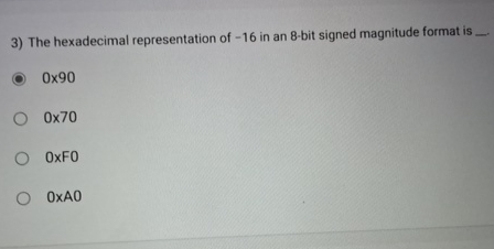The hexadecimal representation of - 1 6 in an 8 -