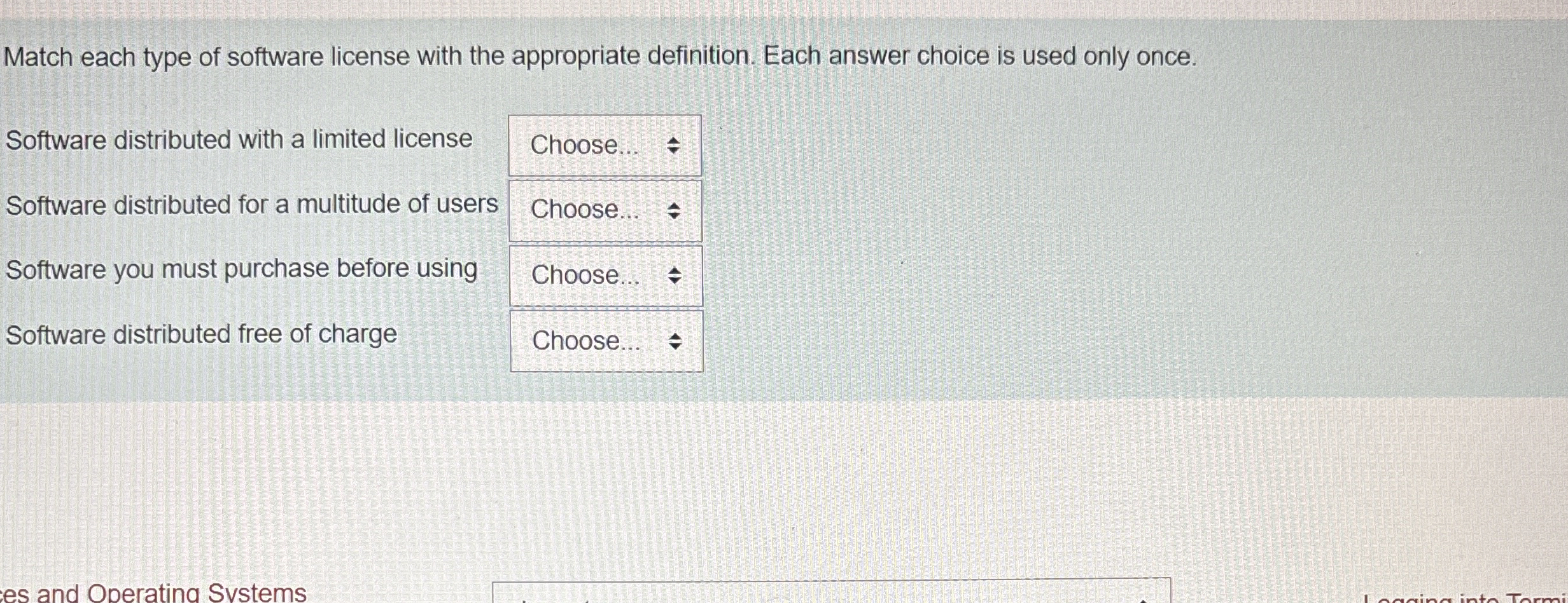 Match each type of software license with the