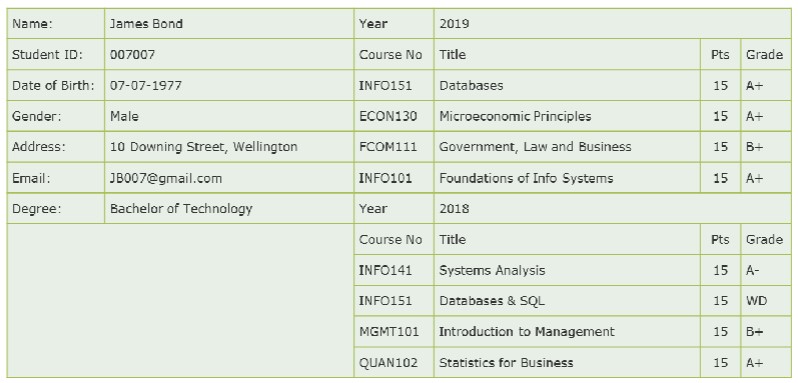 A student record form is shown below. A student