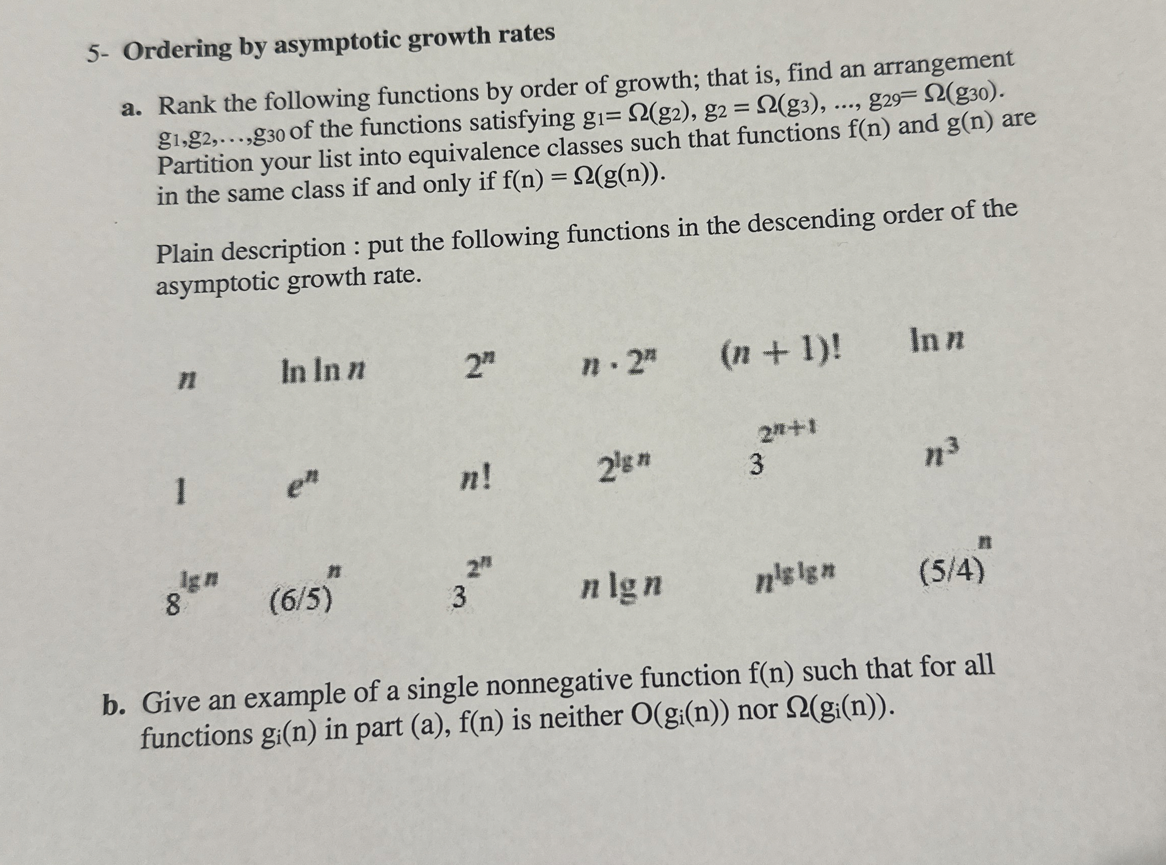 5 - Ordering by asymptotic growth rates a . Rank