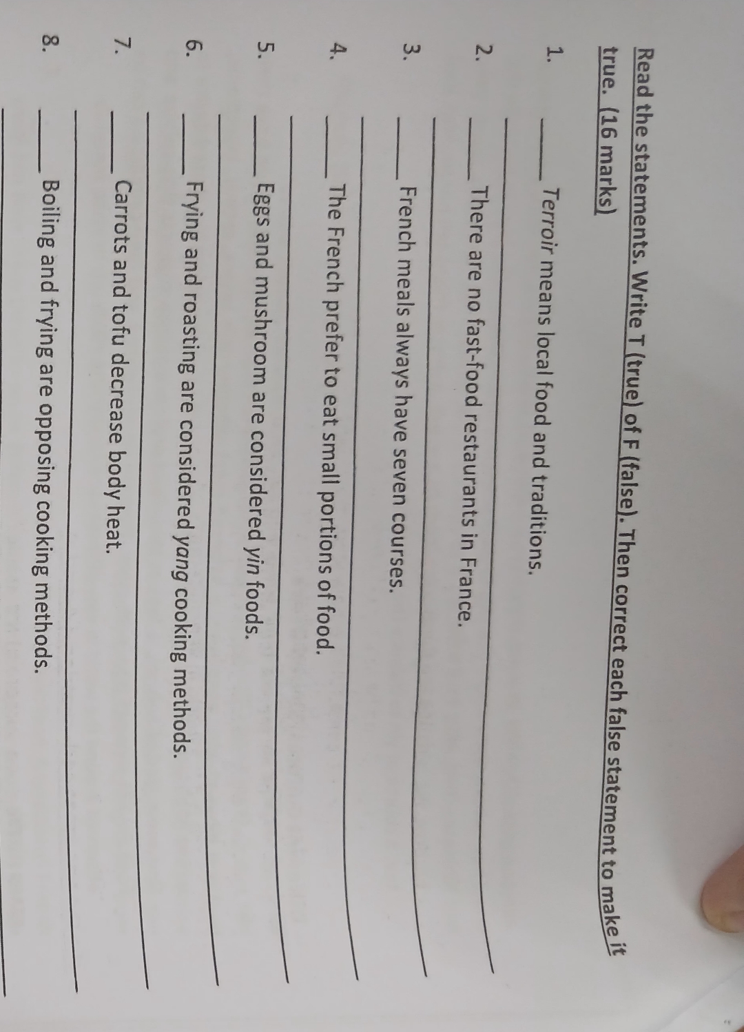 Read the statements. Write T ( true ) of F (