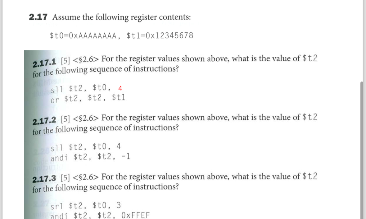 2 . 1 7 Assume the following register contents: $