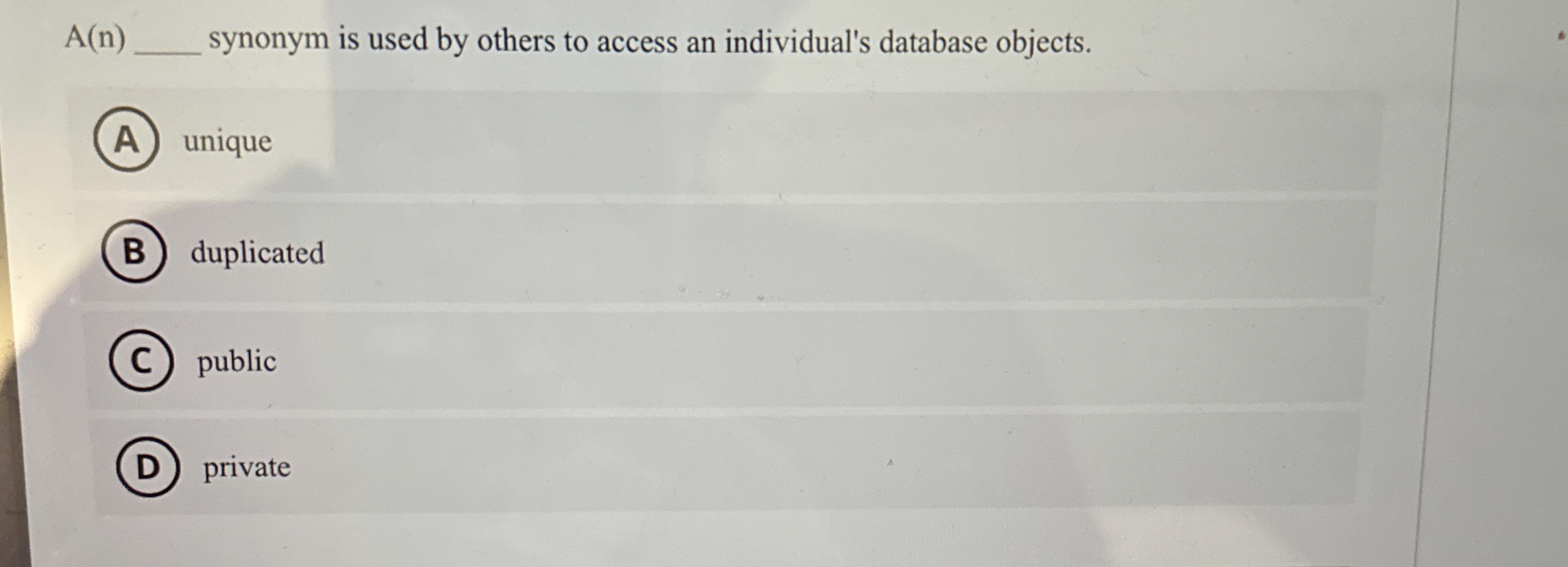 A ( n ) synonym is used by others to access an