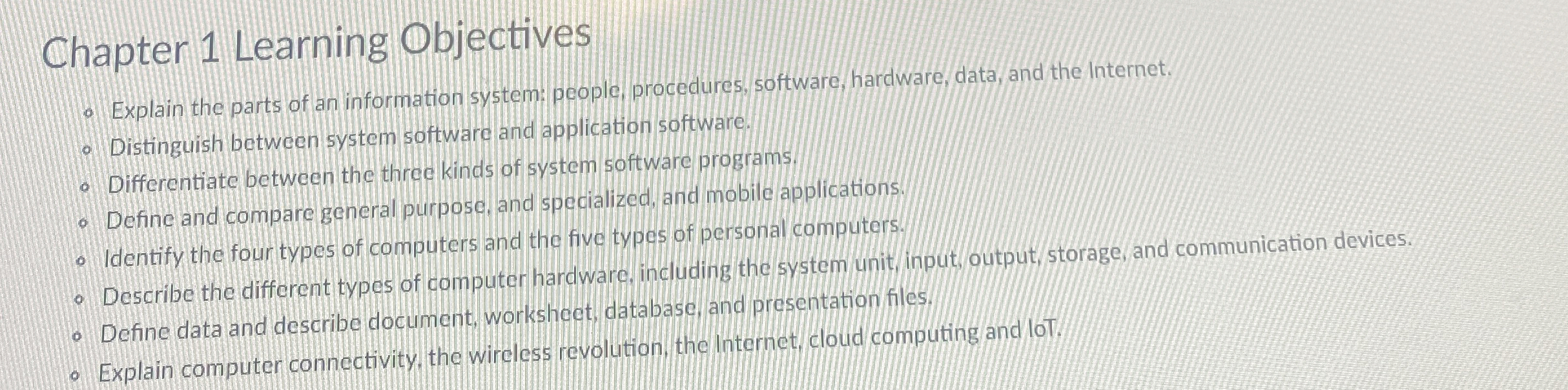 hapter 1 Learning Objectives Explain the parts of