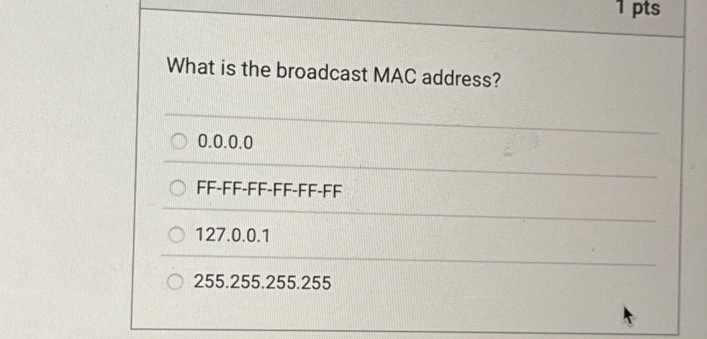 What is the broadcast MAC address? 0 . 0 . 0 . 0