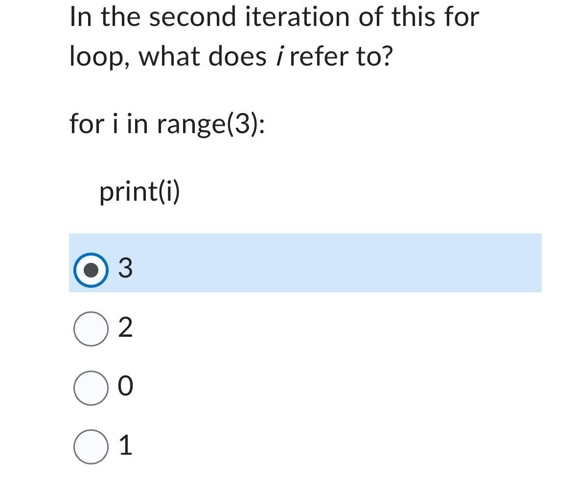 In the second iteration of this for loop, what