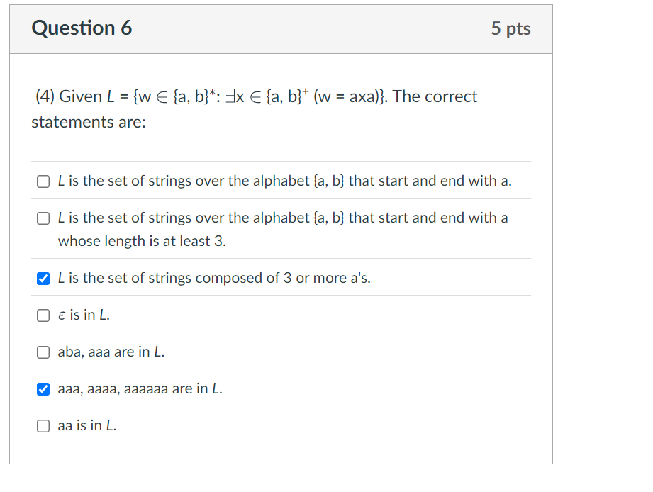 Question 6 ( 4 ) Given L = { w i n { a , b } *