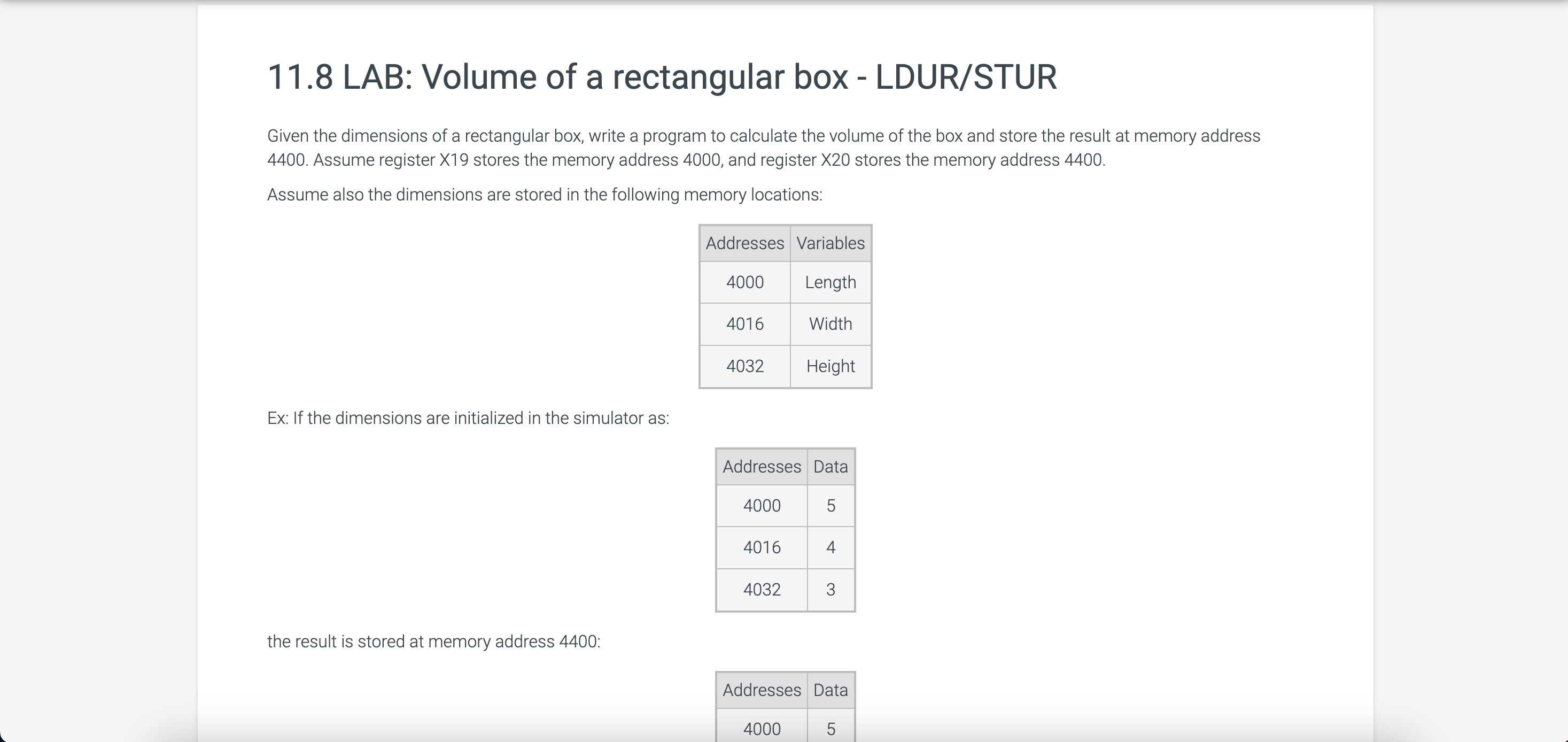 1 1 . 8 LAB: Volume of a rectangular box - LDUR /