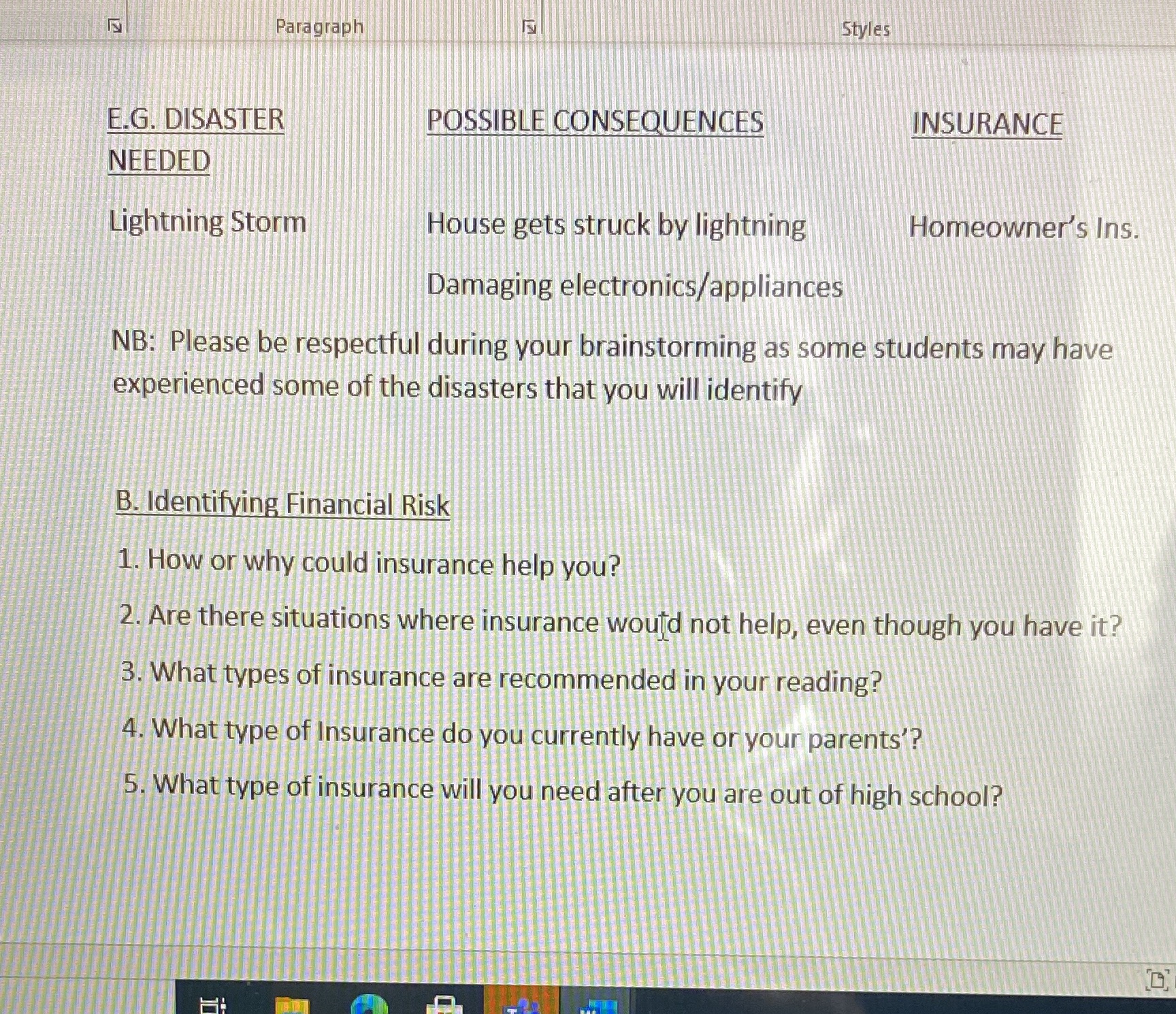 N Paragraph Styles E.G. DISASTER POSSIBLE