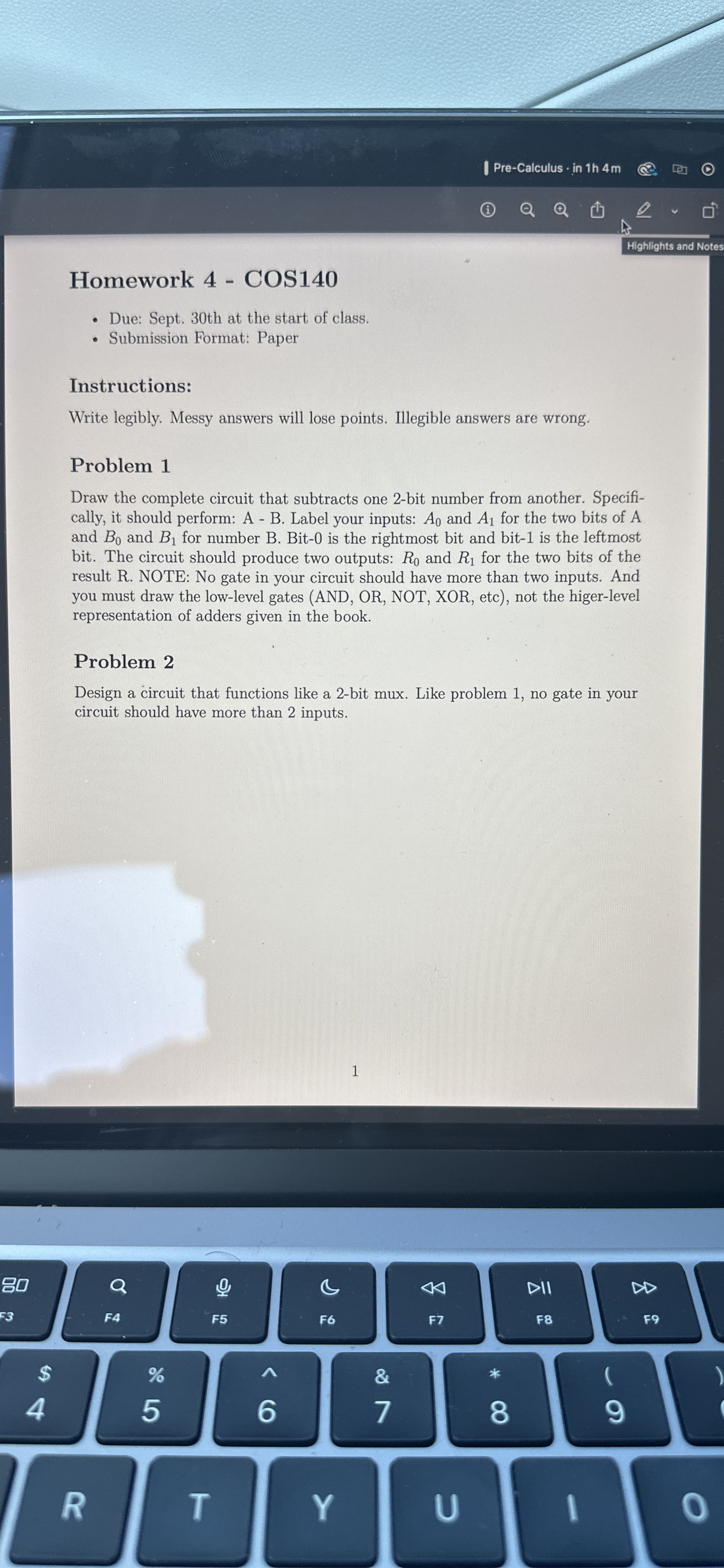 Homework 4 - COS 1 4 0 Due: Sept. 3 0 th at the