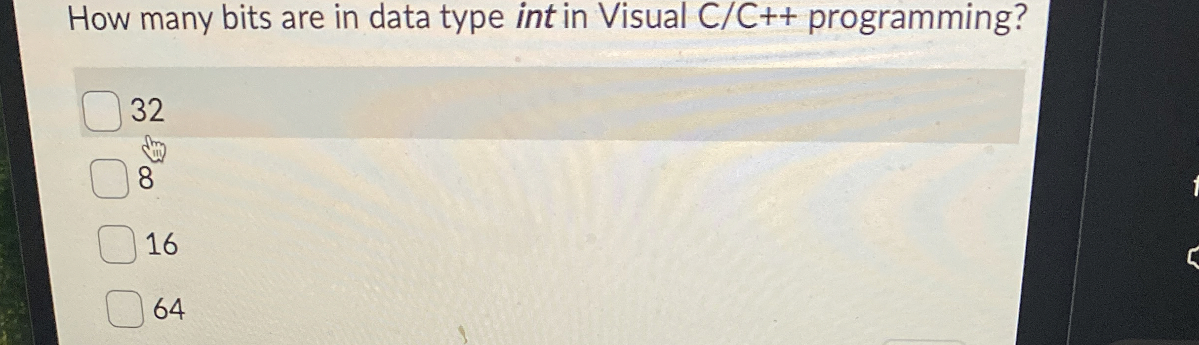 How many bits are in data type int in Visual C /