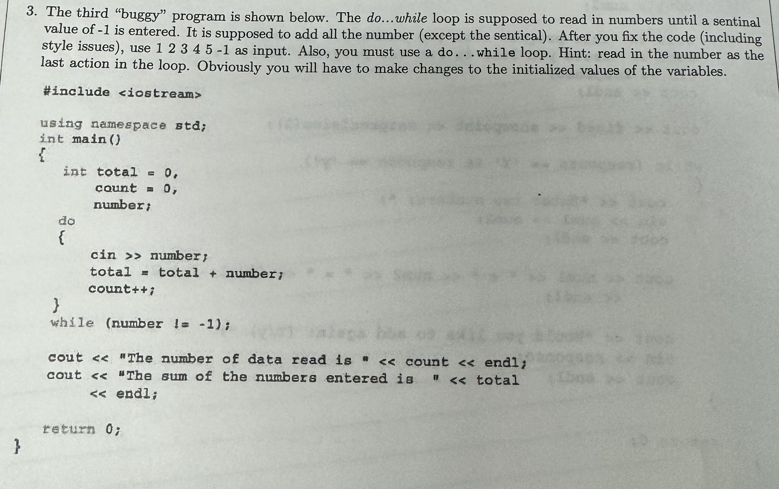 The third "buggy" program is shown below. The do