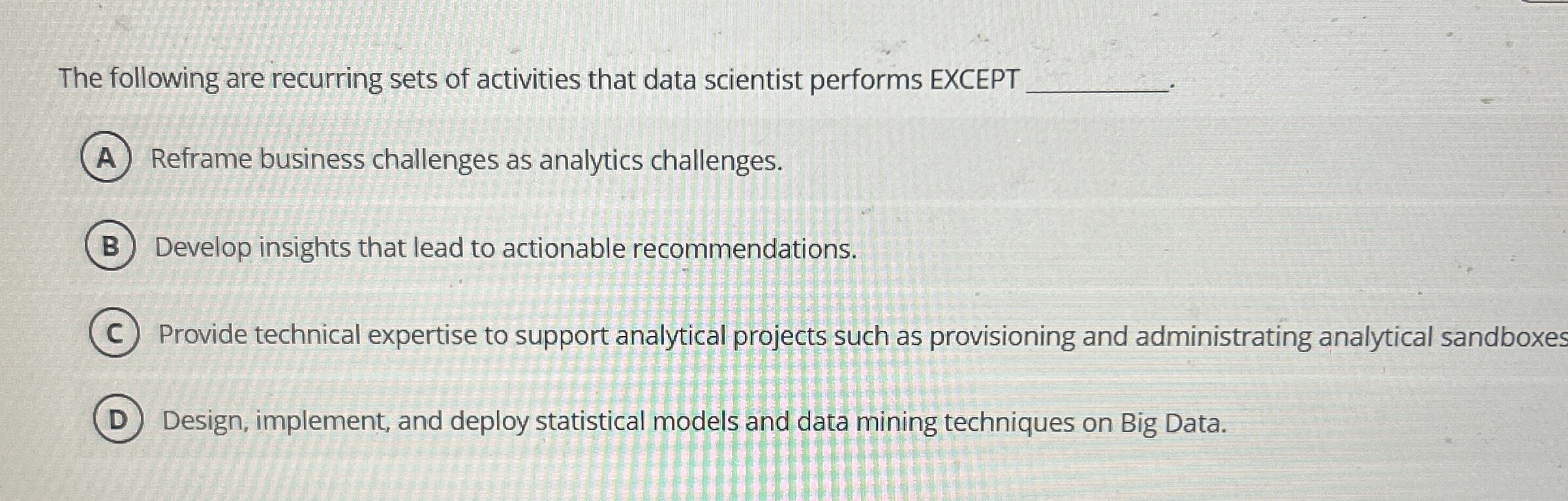 The following are recurring sets of activities