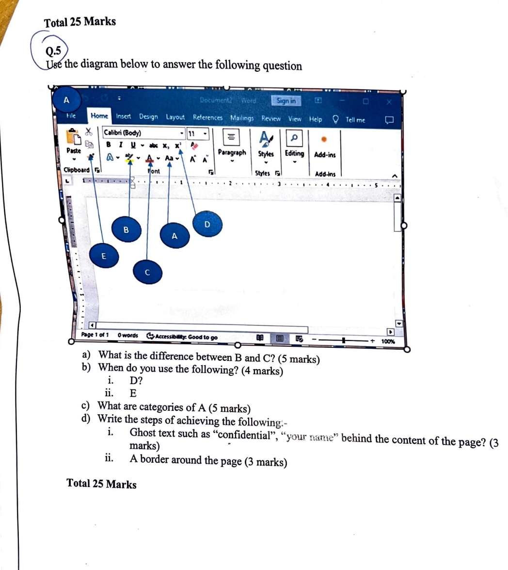 Total 2 5 Marks 0 . 5 Use the diagram below to