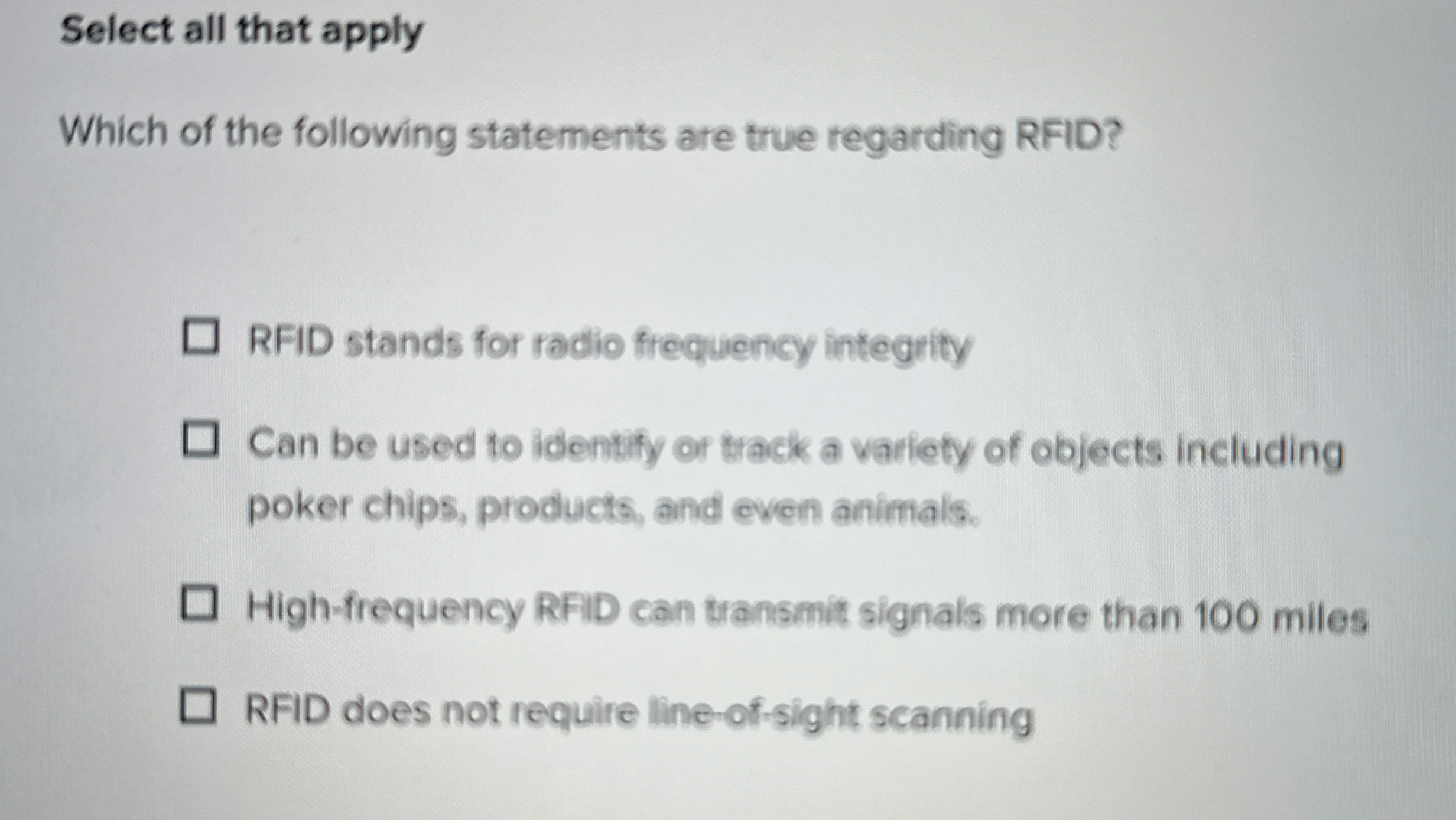 Select all that apply Which of the following