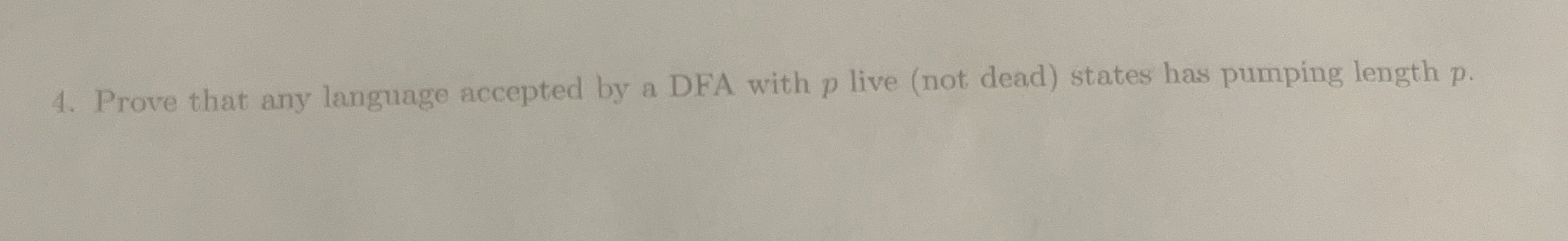 Prove that any language accepted by a DFA with p