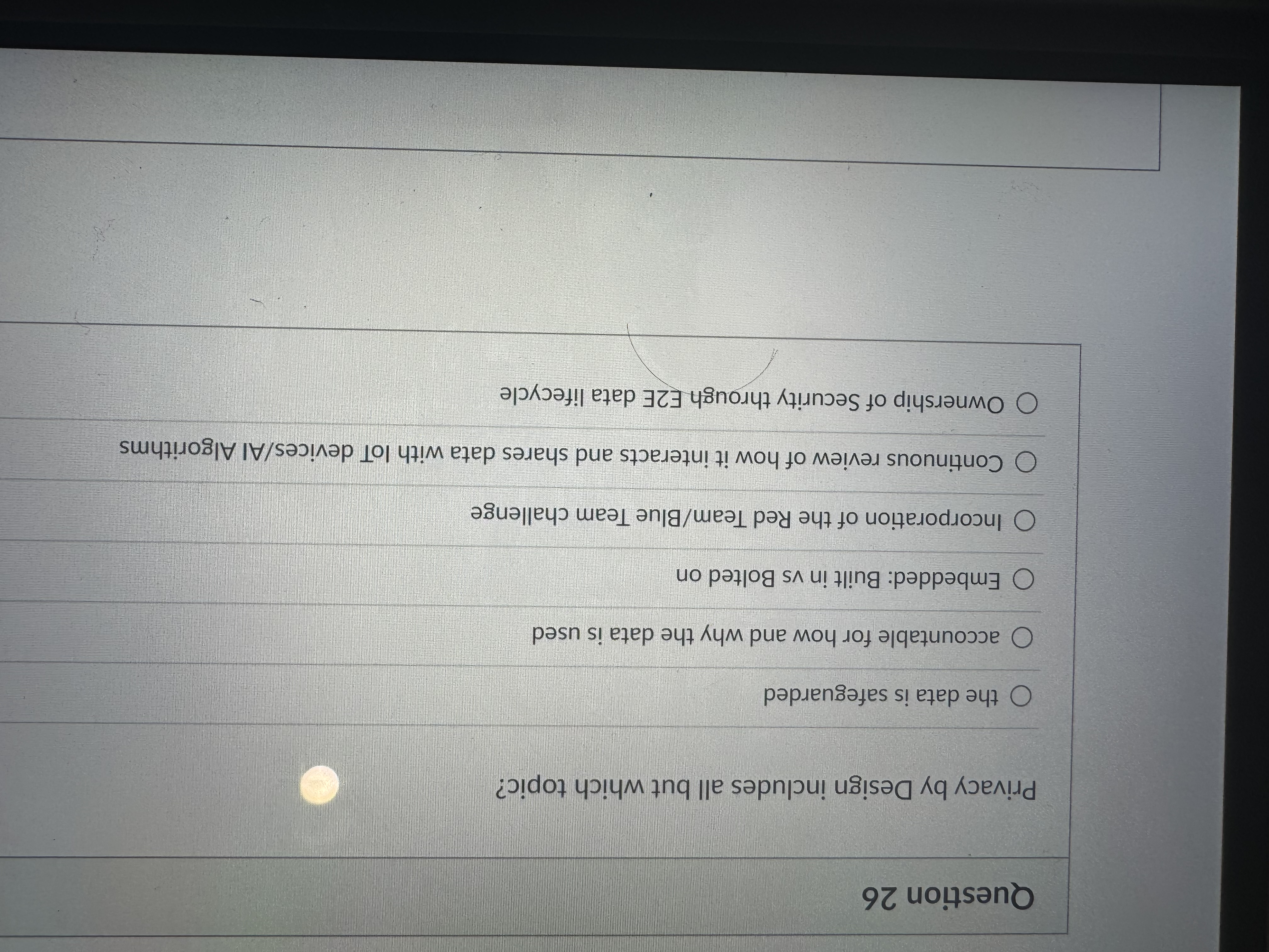 Question 2 6 Privacy by Design includes all but