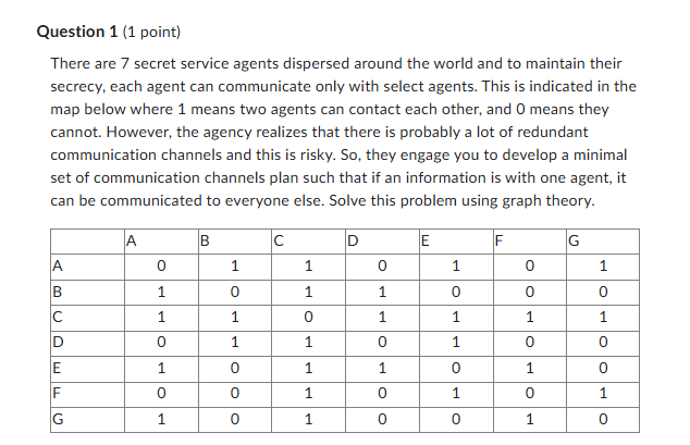 Question 1 ( 1 point ) There are 7 secret service