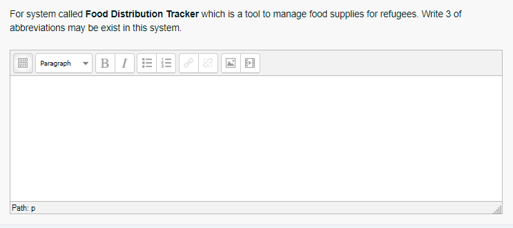 For system called Food Distribution Tracker which