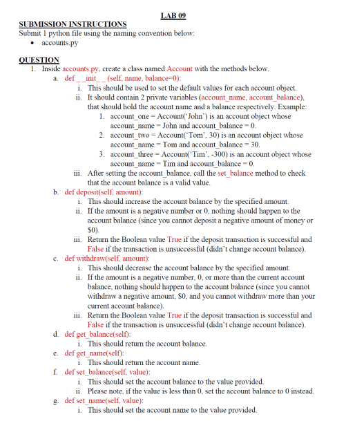 SUBMISSION INSTRUCTIONS Submit I python file