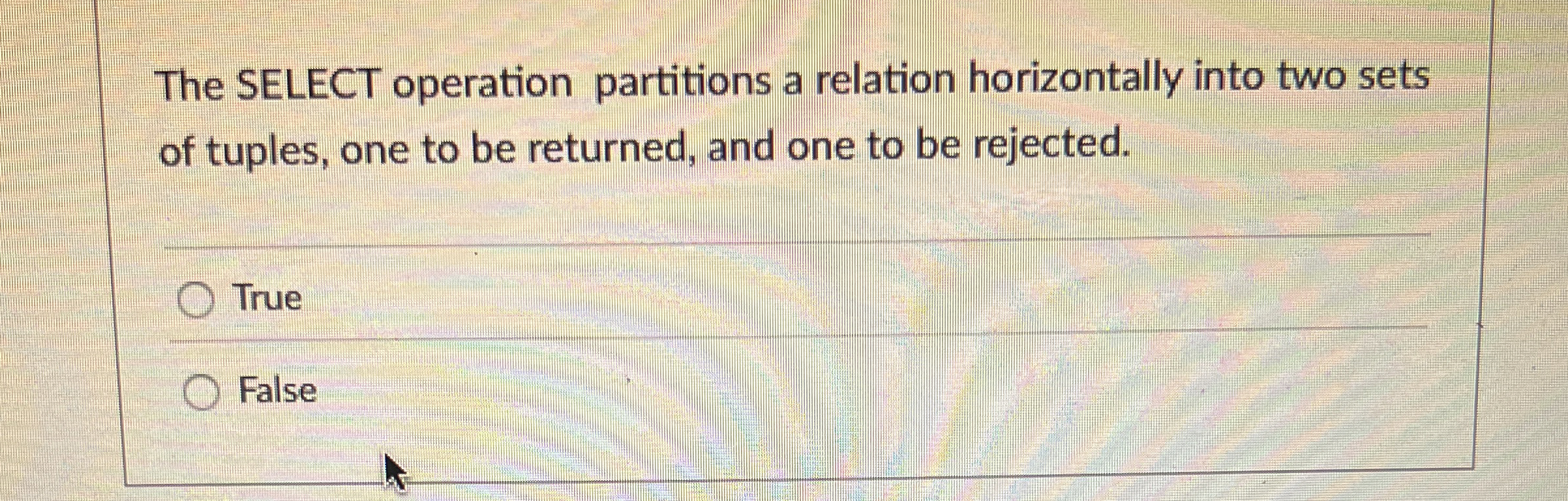 The SELECT operation partitions a relation