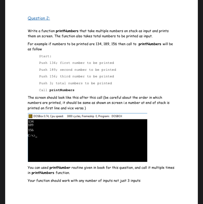 Question 2 : ( Write in ASSEMBLY LANGUAGE ) Write