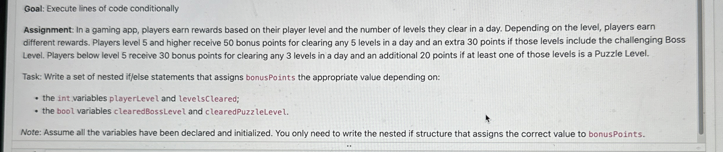 Goal: Execute lines of code conditionally