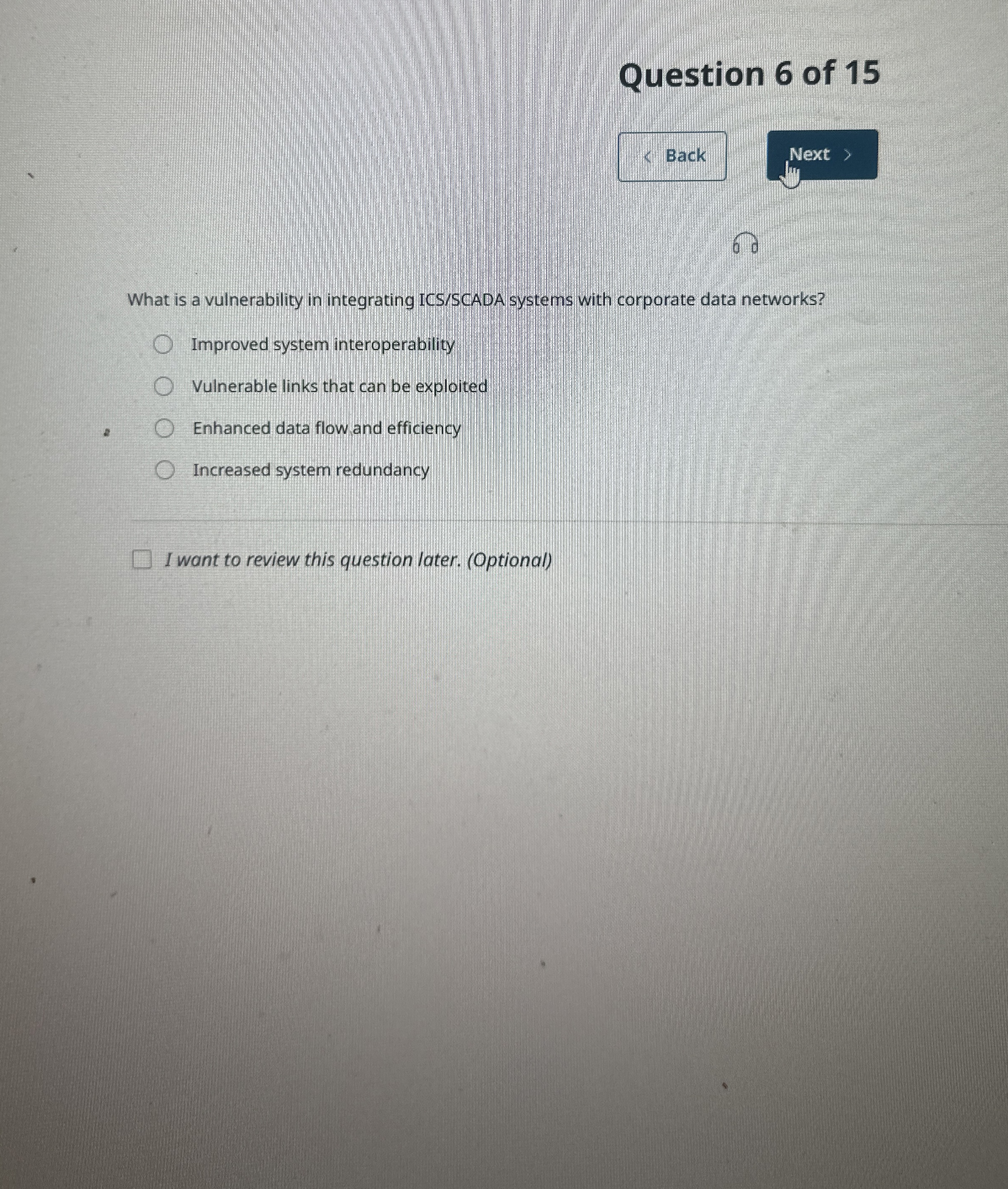 Question 6 of 1 5 Back Next  style=