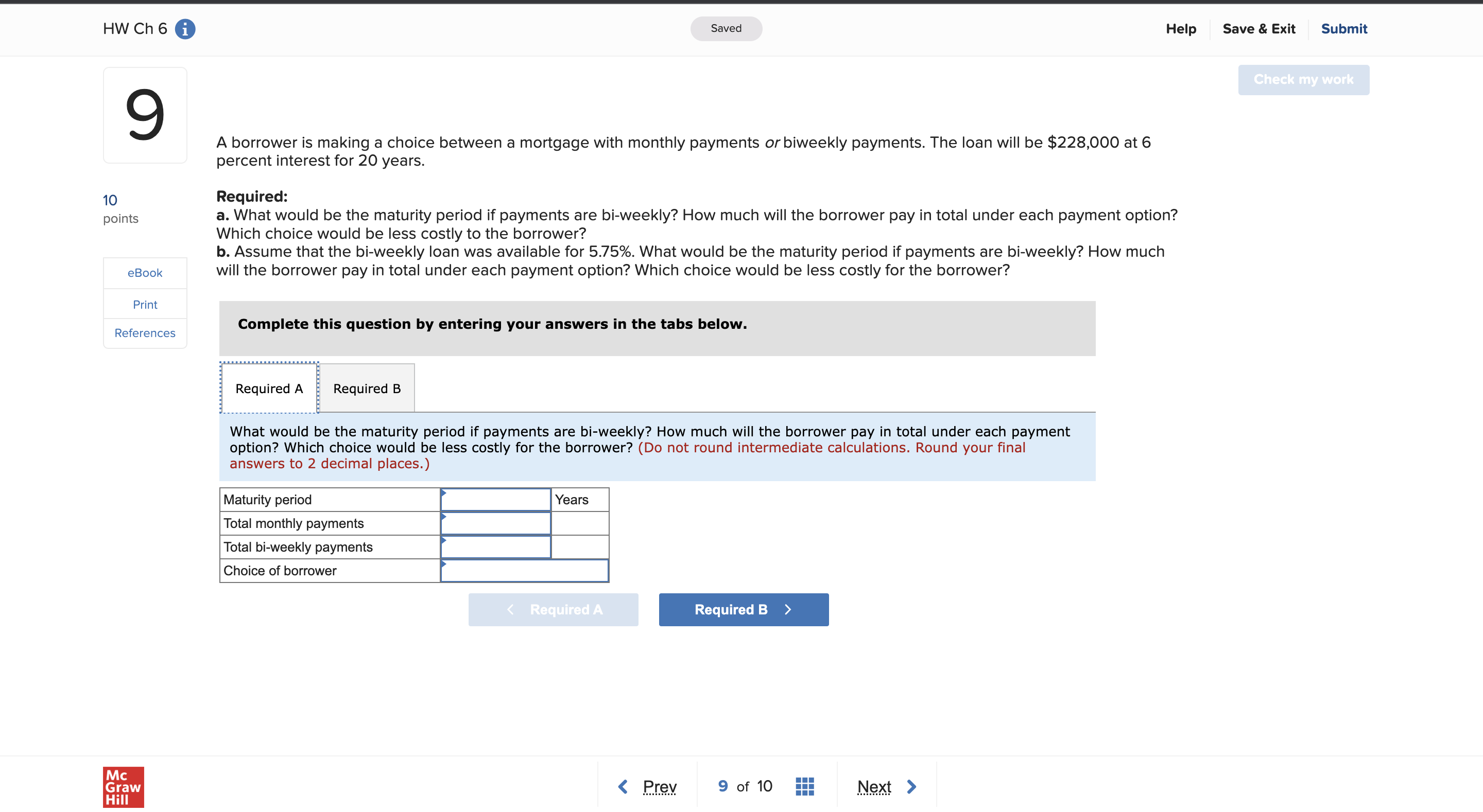 Hw Ch 6 a Saved Help Save& Exit Submit 9 10