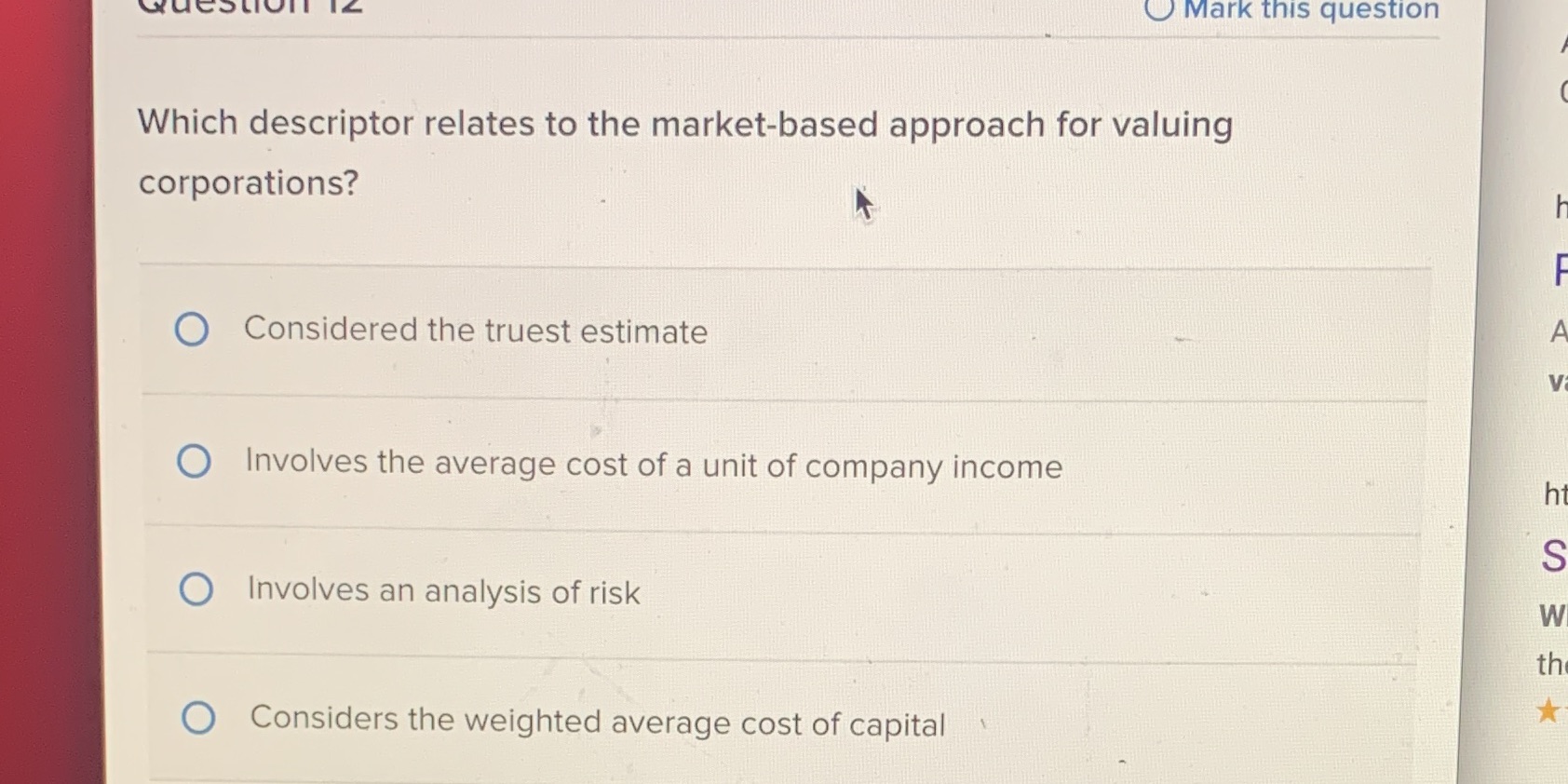 Mark this question Which descriptor relates to