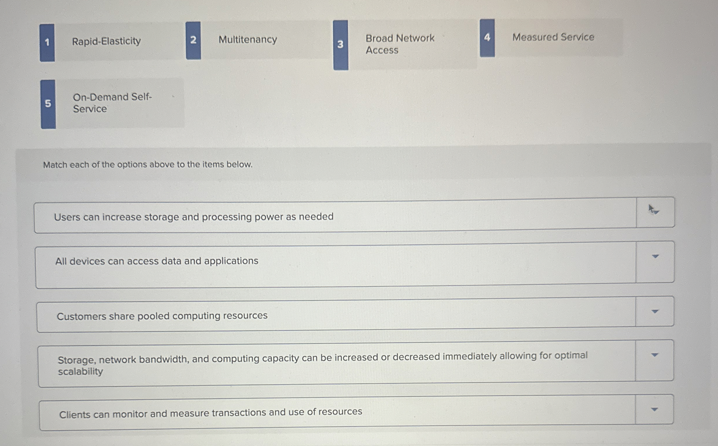 1 Rapid - Elasticity 2 Multitenancy 3 Broad