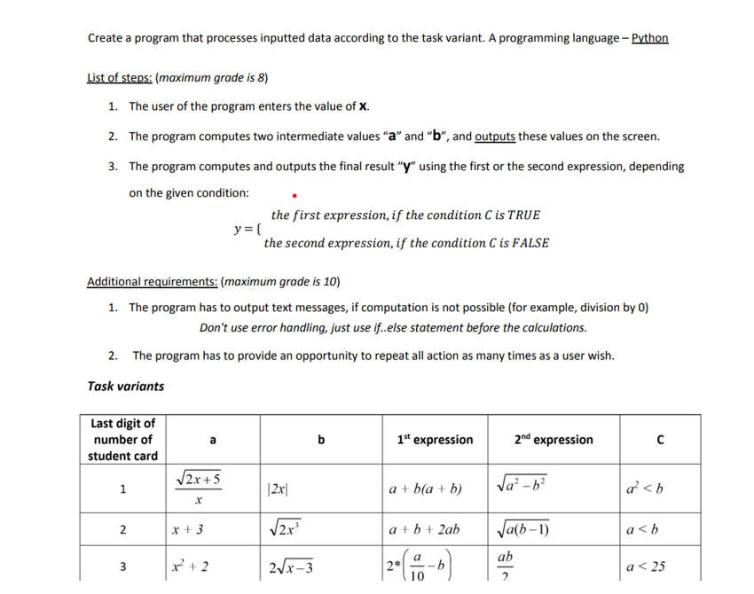 Please solve for variant 3 . Create a program