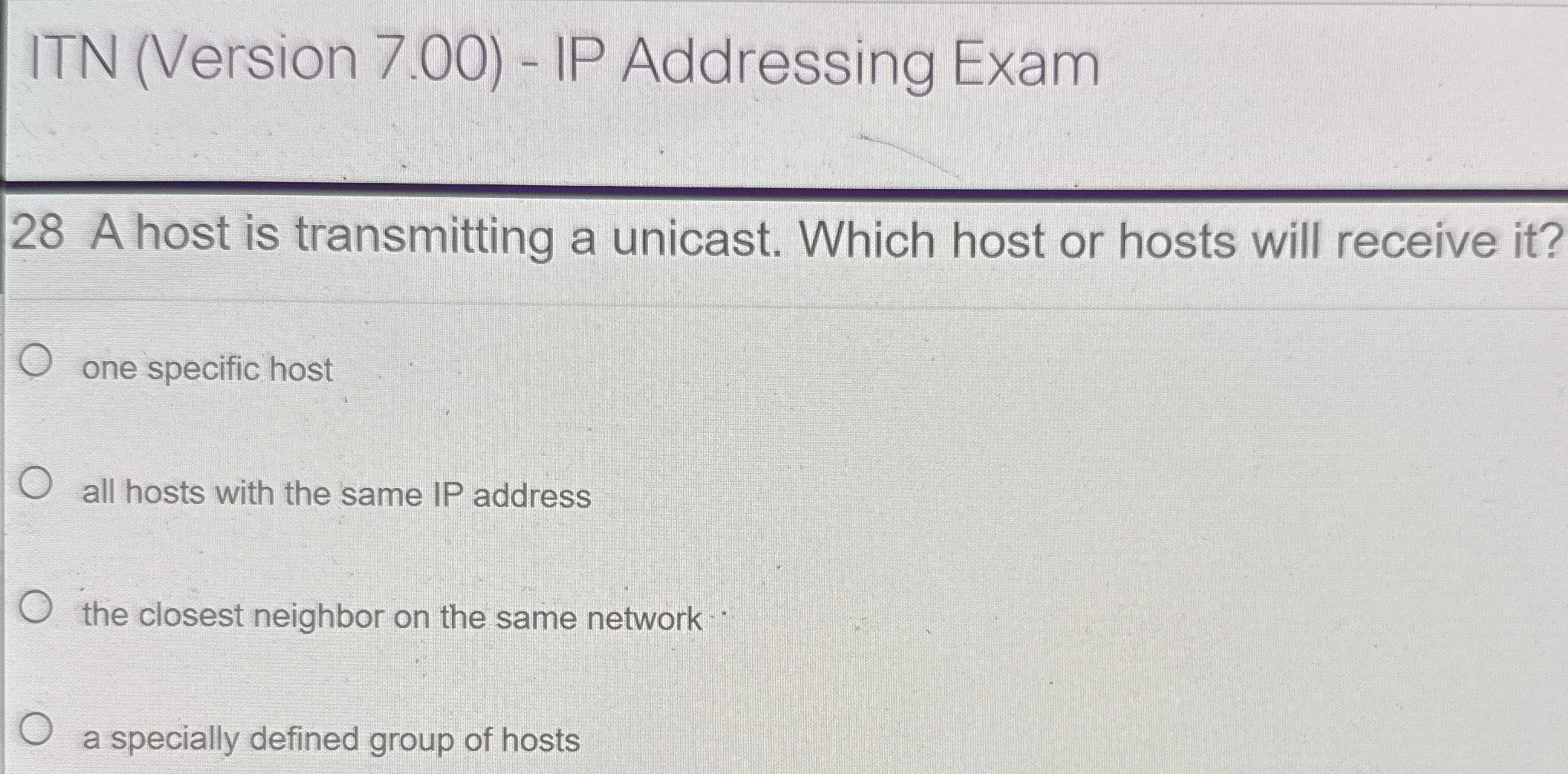 ITN ( Version 7 . 0 0 ) - IP Addressing Exam 2 8