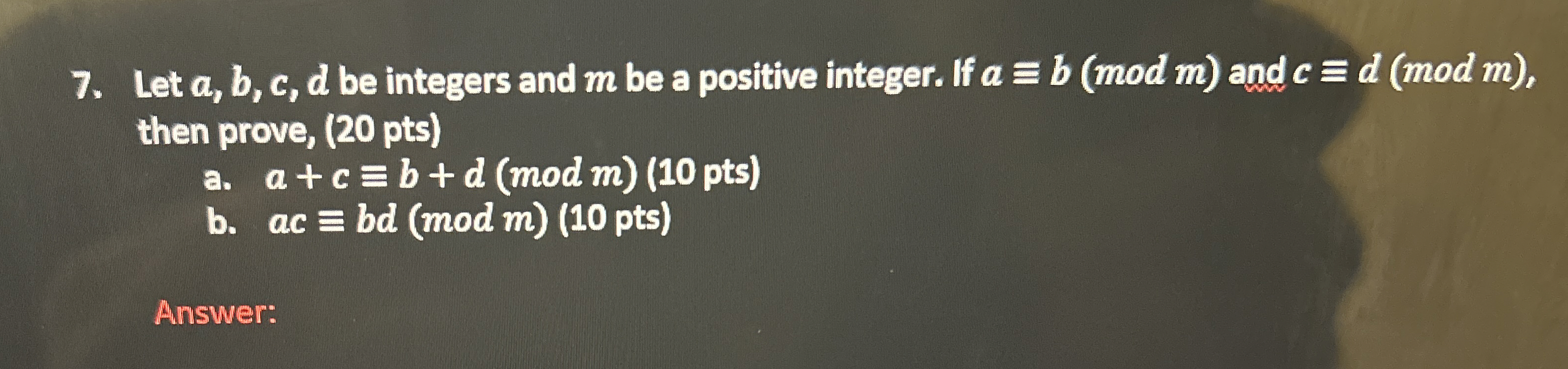 Oat a , b , c , d be integers and m be a positive