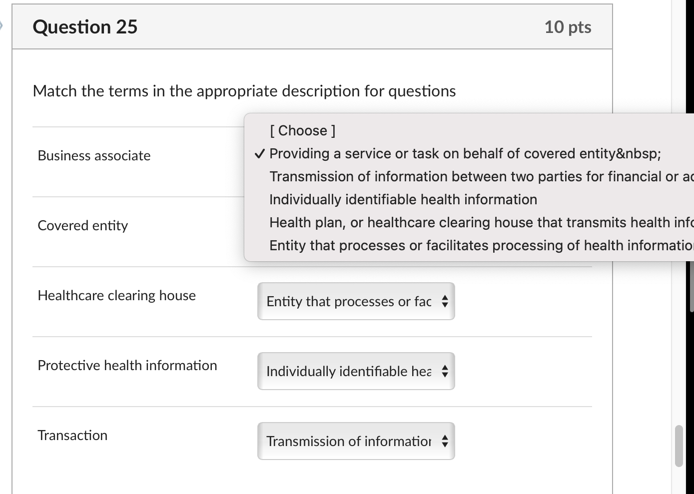 Question 2 5 Match the terms in the appropriate