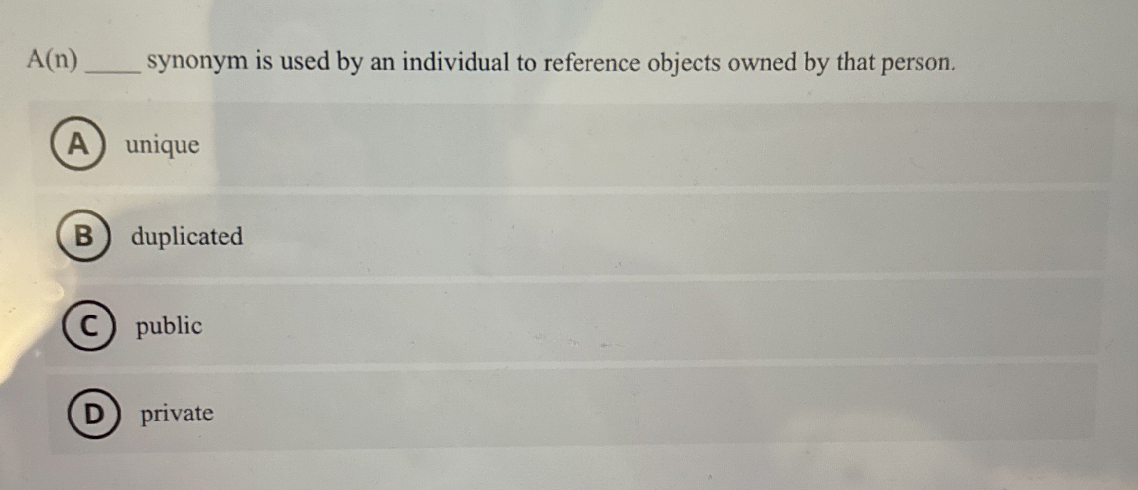 A ( n ) synonym is used by an individual to