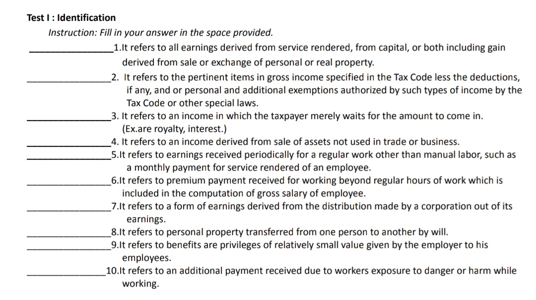 Testl : Identication Instruction: Fill in your
