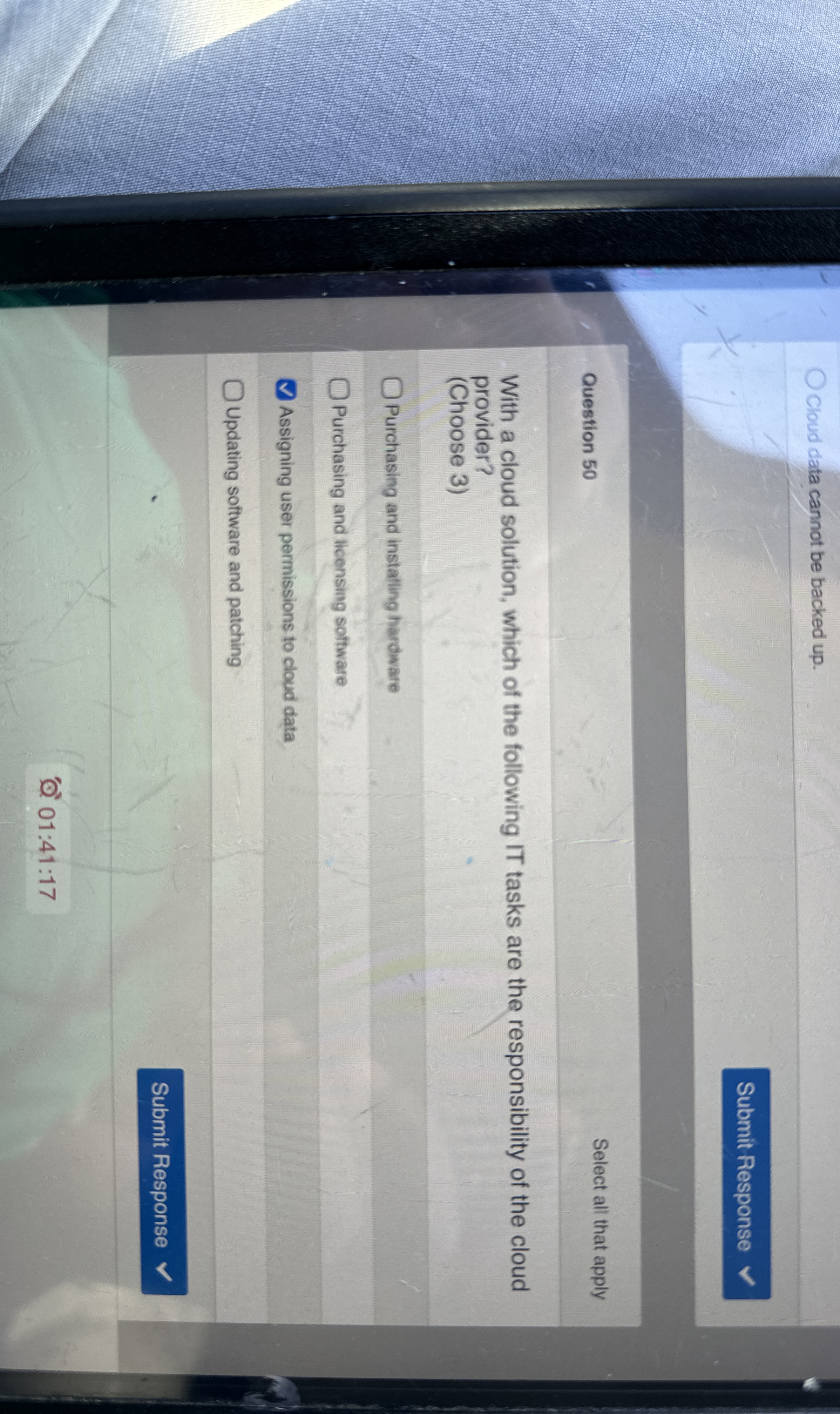 Cloud data cannot be backed up . Submit Response