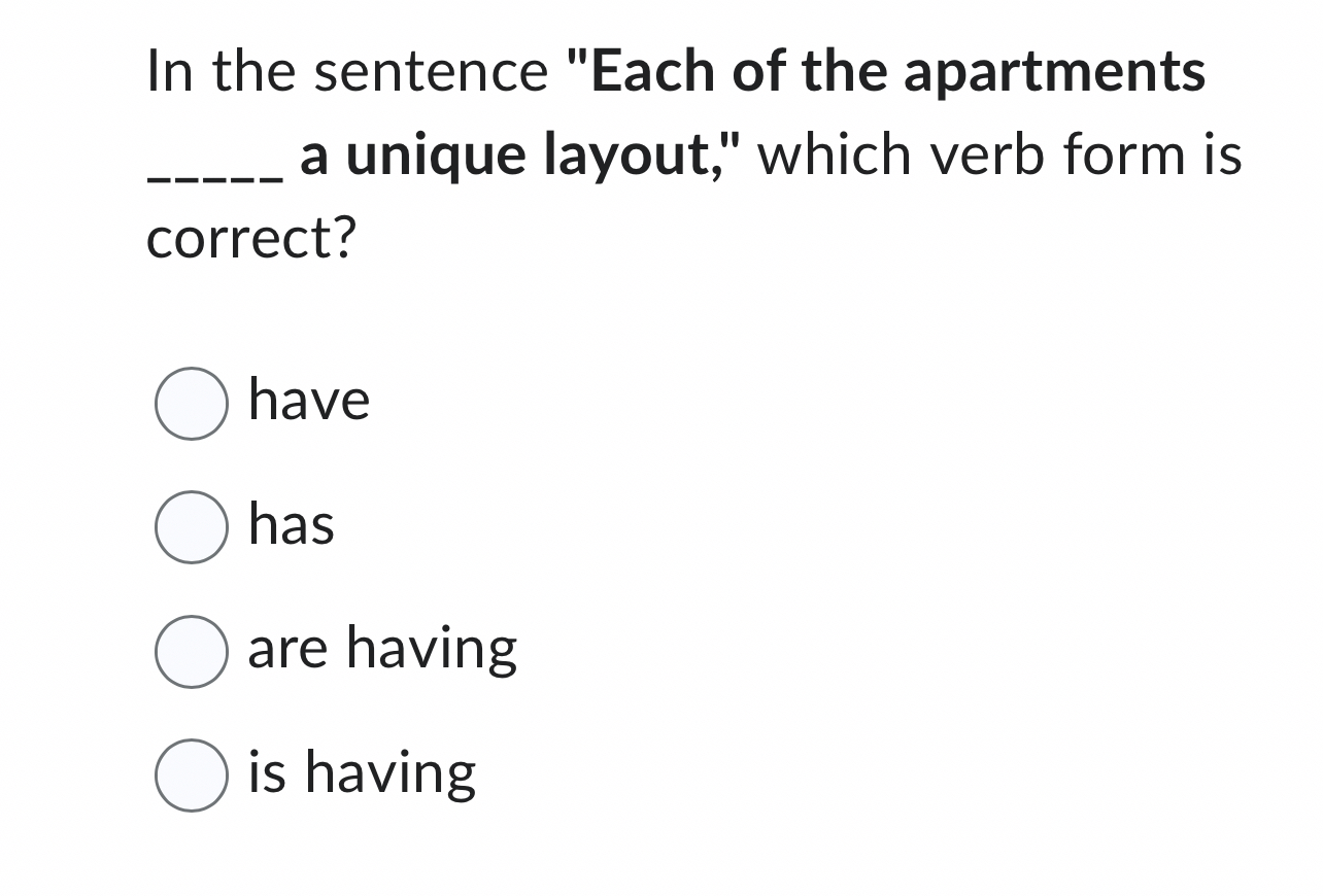In the sentence "Each of the apartments a unique