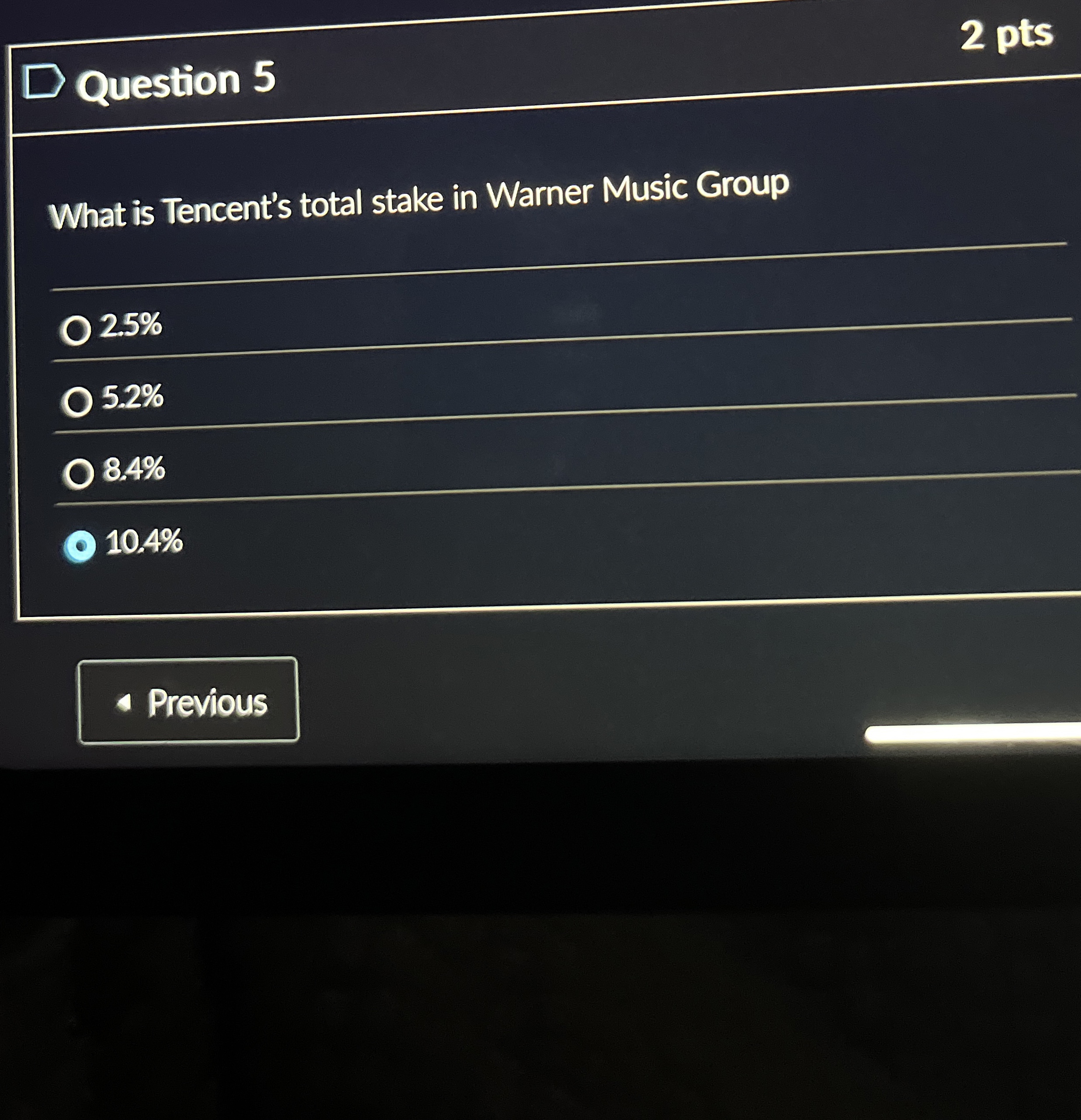 Question 5 2 pts What is Tencent's total stake in