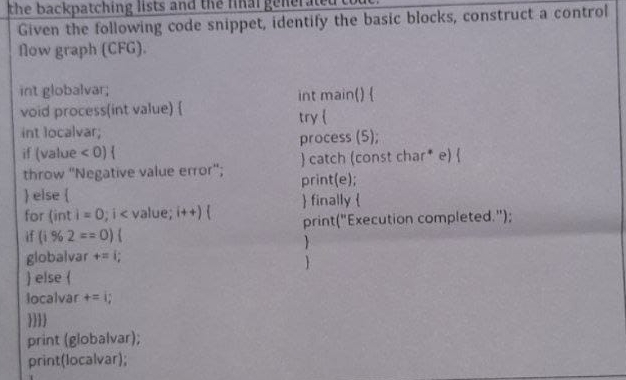 the backpatching lists and the rimal Given the