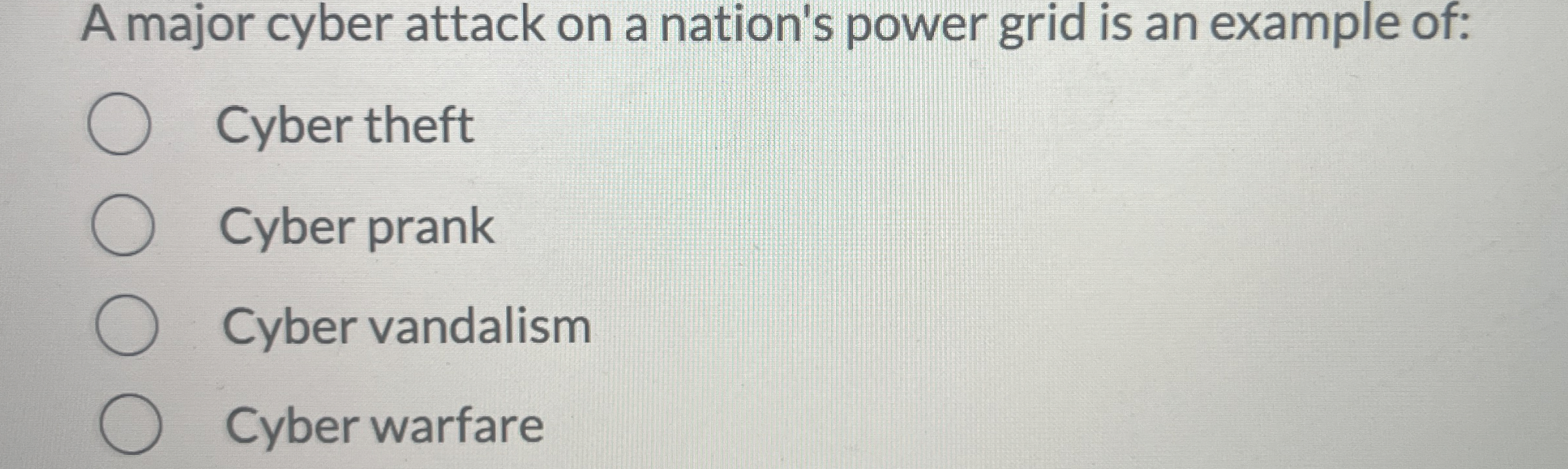 A major cyber attack on a nation's power grid is