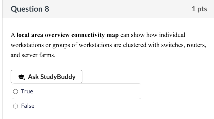 Question 8 A local area overview connectivity map