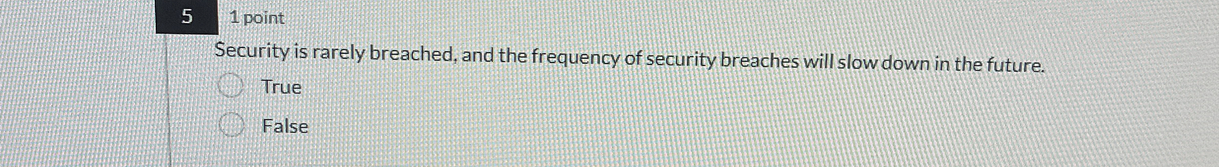 5 1 point Security is rarely breached, and the