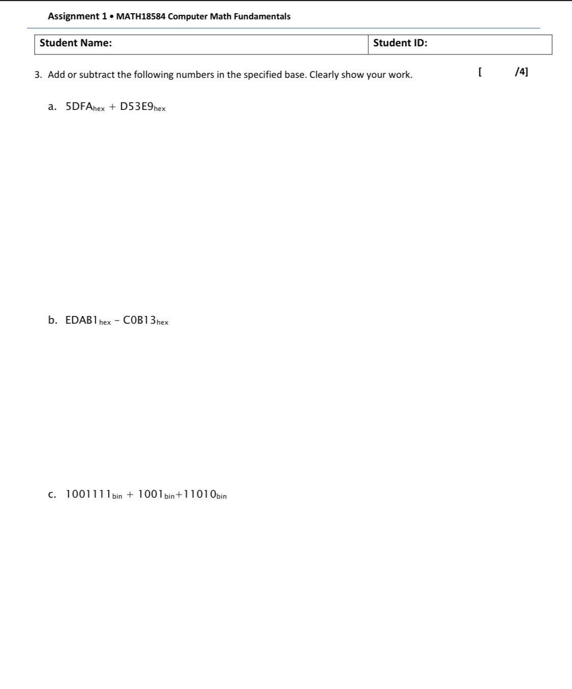 Steps for Student Name: Student ID: Add or