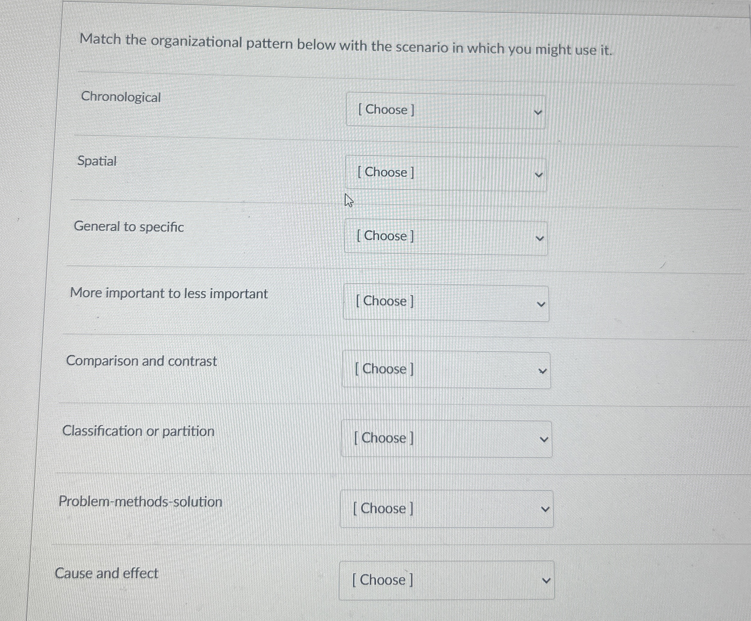 Match the organizational pattern below with the