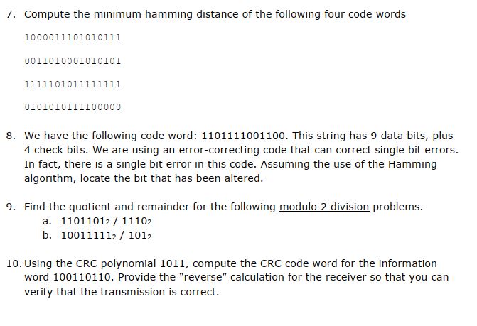 7 . Compute the minimum hamming distance of the
