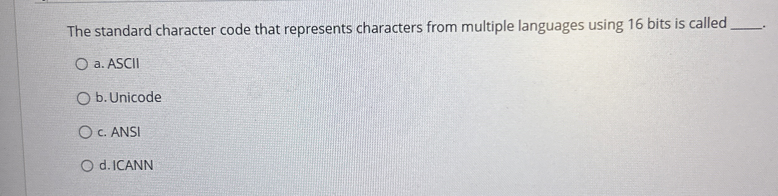 The standard character code that represents