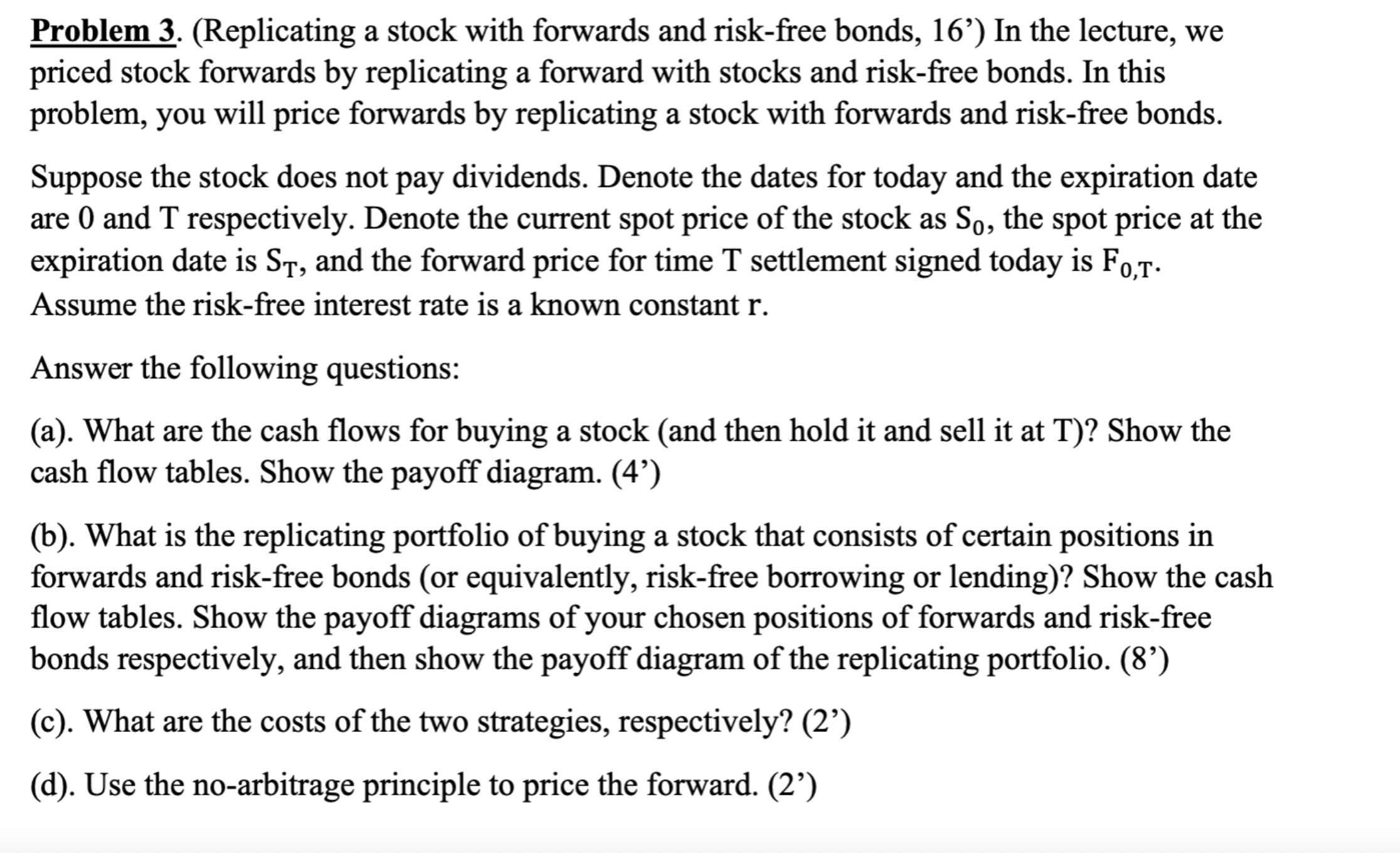 Problem 3. (Replicating a stock with forwards and
