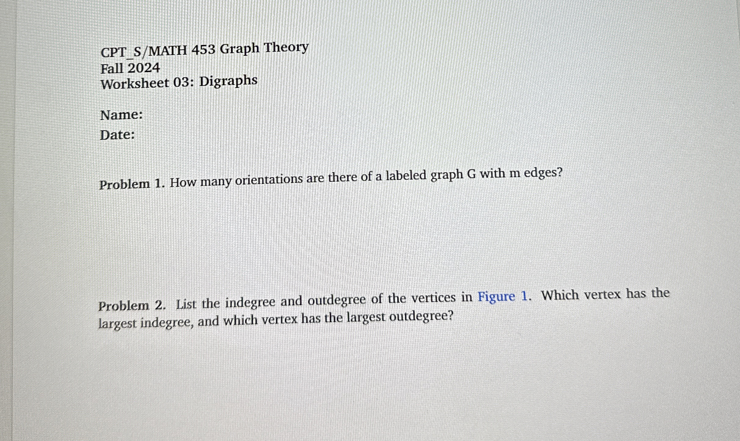 CPT _ S / MATH 4 5 3 Graph Theory Fall 2 0 2 4